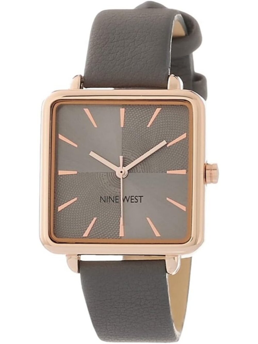 Nine West Women's Grey Rose Gold Analog Quartz Faux Leather Strap Square Watch